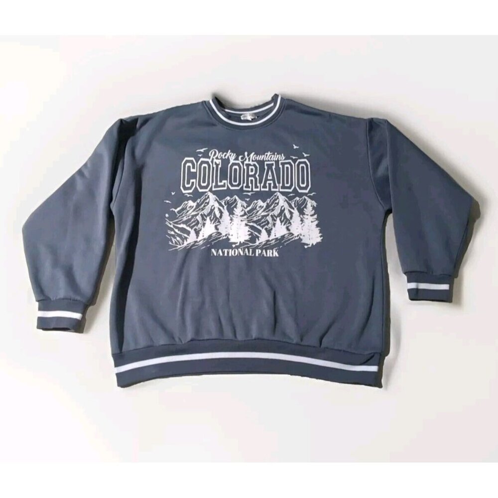 Orange Kiss Rocky Mountains Colorado Sweater Unisex Large Slate Gray Polyester